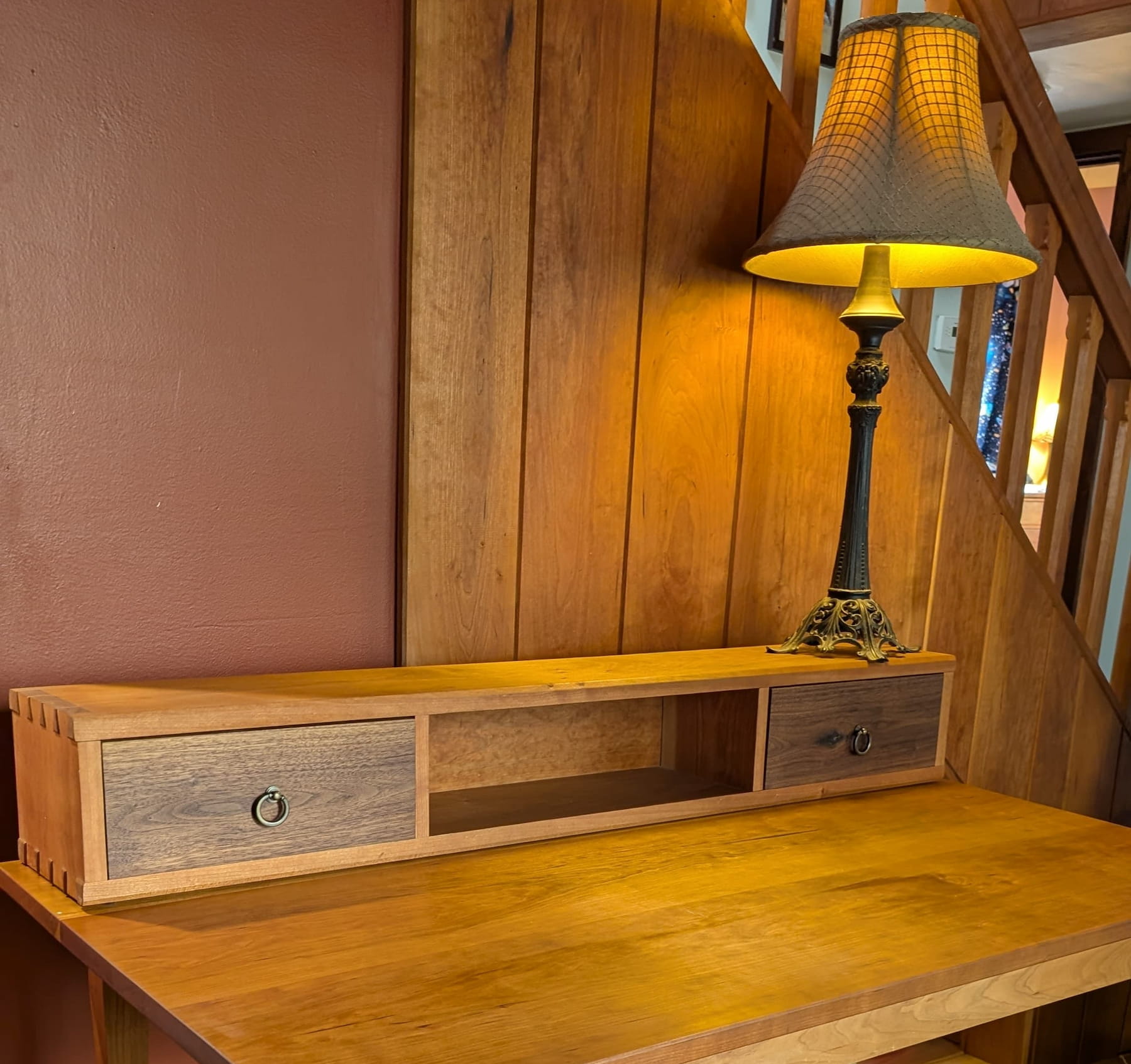 Cherry, walnut and white oak desk with fitted organizer, Chapel Hill NC